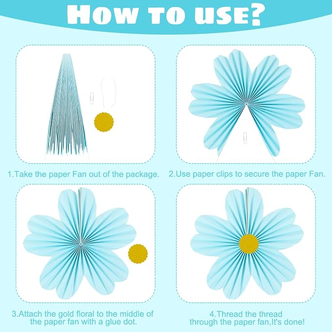 YUNXUAN Pastel Party Decorations Paper Fan Paper Flowers Decorations - Image 7