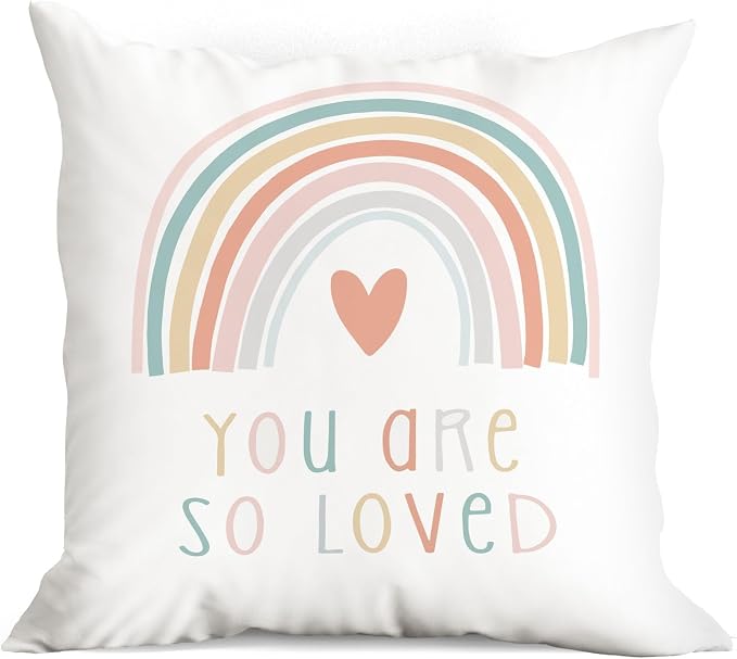 You are So Loved Boho Rainbow Throw Pillow Cover, Bohemian Home Girls Room Kids by huester