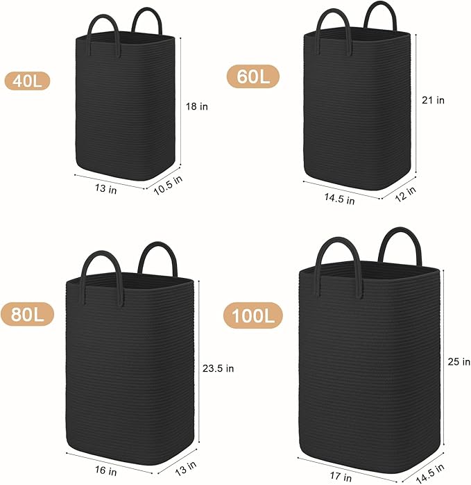 Laundry Basket, Woven Cotton Rope Laundry Hamper, 40L Versatile Storage - Image 3