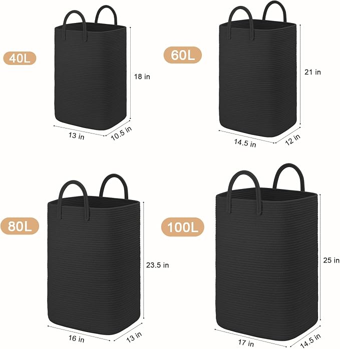 Laundry Basket, Woven Cotton Rope Laundry Hamper, 100L Versatile Storage - Image 3