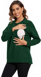 Smallshow Women's Nursing Tops Sweatshirt Long Sleeve Side Split Breastfeeding - Image 2
