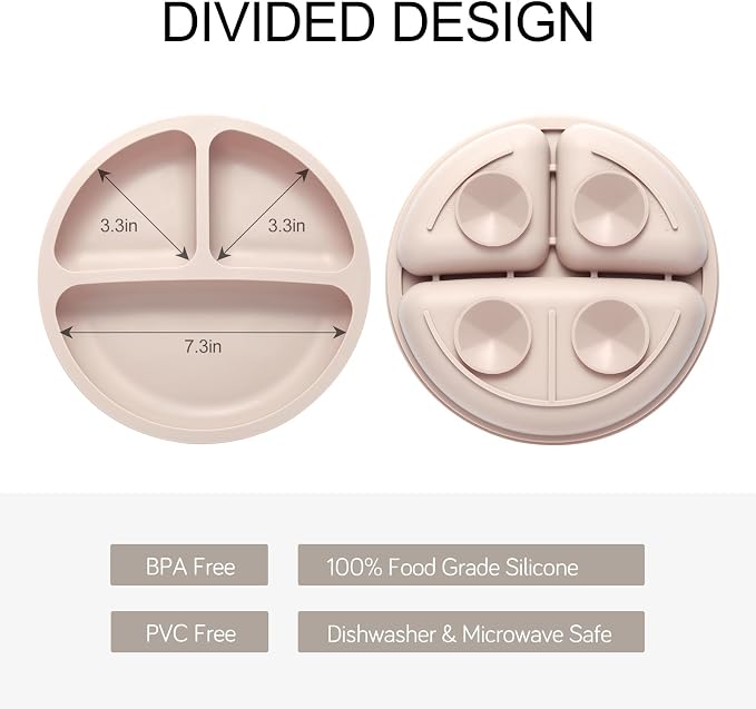 Silicone Feeding Set, 2 Pack Divided Toddler Plates - Image 2