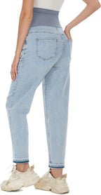 POSHGLAM Women's Maternity Jeans Over Belly Comfy Stretch 28'' Boyfriend Jeans - Image 5