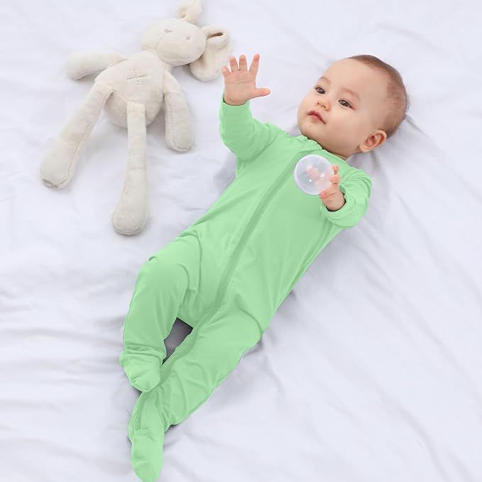 Baby Boy Footed Pajamas with Mittens, Rayon Made from Bamboo Sleepers, 2 Way - Image 2
