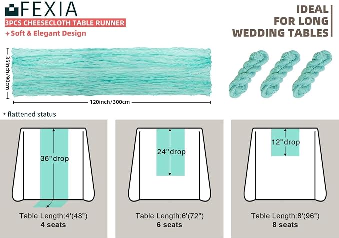 FEXIA 3 Pack Sky Blue Table Runner 35x120 Inches - Image 3
