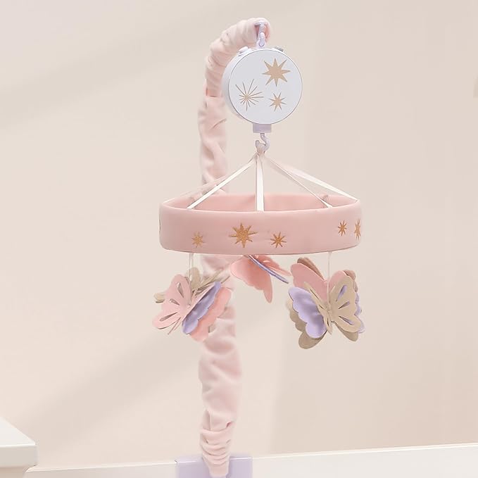 Lambs & Ivy Butterfly Dreams Pink/Purple Musical Baby Crib Mobile Soother Toy - Image 5