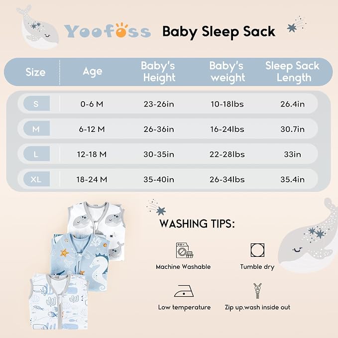 Yoofoss Baby Sleep Sack 0-6 Months 0.5 Tog Wearable Blanket - Image 5