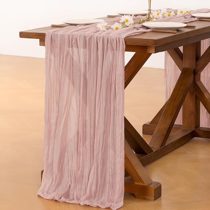Socomi 4pcs Pink Table Runner Spring Easter Cheesecloth Table Runner 170 inch - Image 5