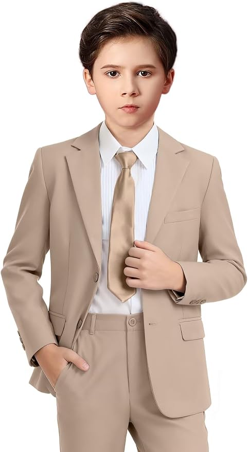 Boys Formal Suit Set 4 Pieces Kids Tuxedo Ring Bearer Outfit by Boihedy