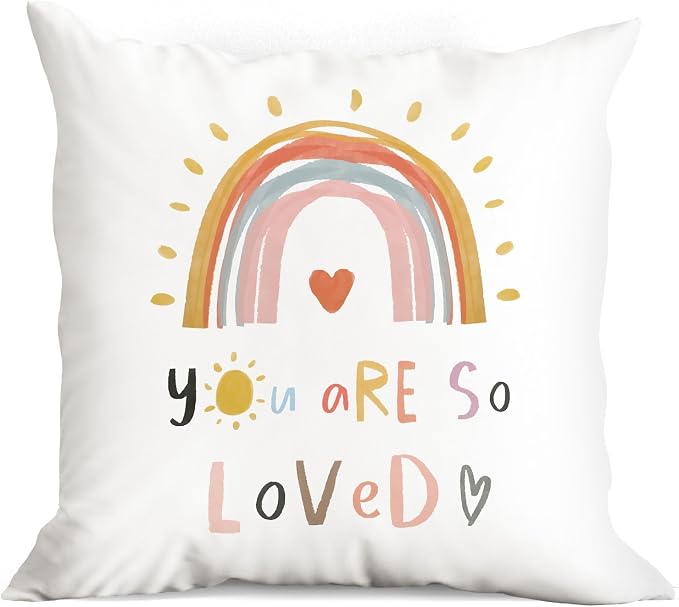You Are So Loved Boho Rainbow Hand Drawing Throw Pillow Cover, Bohemian Home by huester