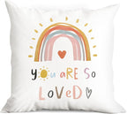 You Are So Loved Boho Rainbow Hand Drawing Throw Pillow Cover, Bohemian Home by huester