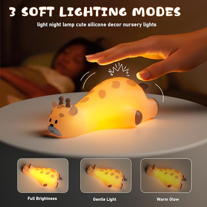 Cute Giraffe Night Light for Kids，3-Level Dimmable Nursery Nightlight, Silicone - Image 2