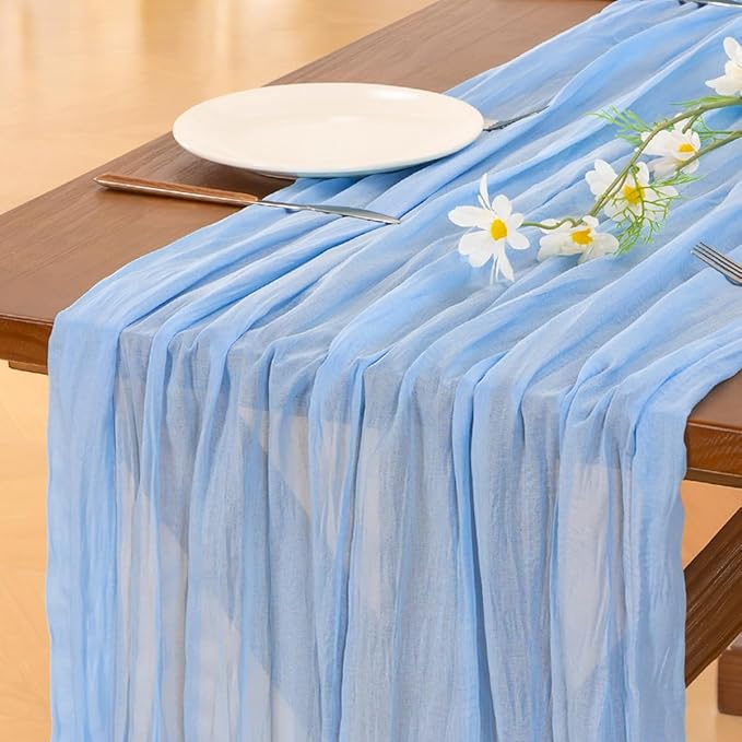 Socomi Blue Table Runner Spring Easter Cheesecloth Table Runner 170 inch Cheese - Image 3