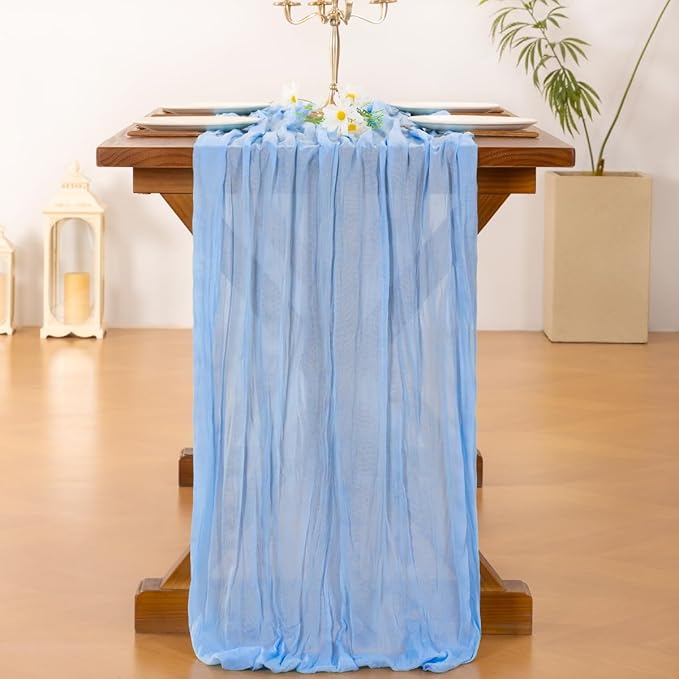 Socomi 4pcs Blue Table Runner Spring Easter Cheesecloth Table Runner 170 inch - Image 4
