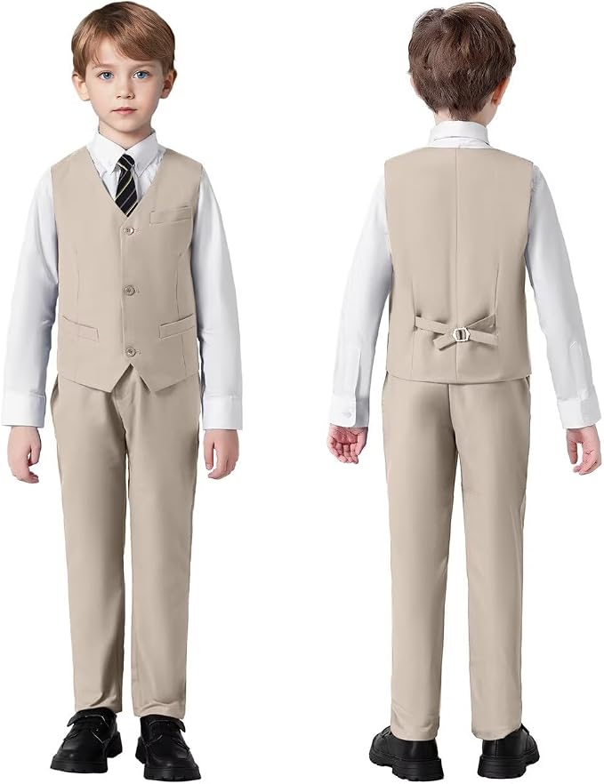 Boys Suit 4 Pcs Slim Fit Set Casual Suits Wedding Outfit Prom Jacket Vest Pant - Image 6
