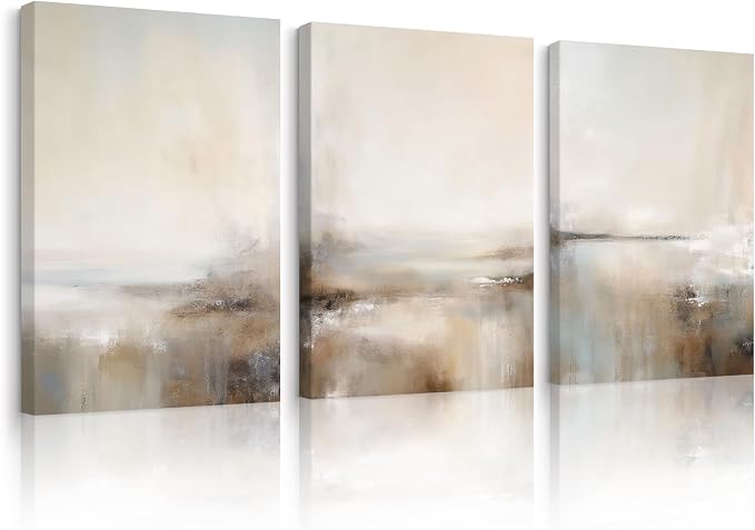 Beige Brown Abstract Wall Art Vintage Landscape Canvas Wall Decor Moody Neutral by Unknown