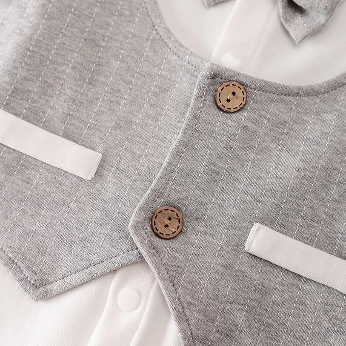 HUAANIUE Newborn Baby Boys Gentleman Romper One Piece Long Sleeve Bowtie Outfit - Image 4