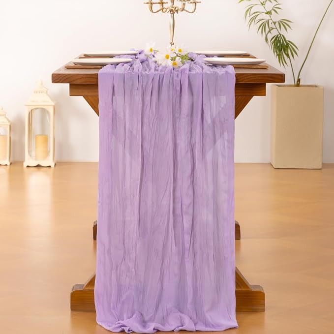 Socomi Lilac Purple Table Runner Spring Easter Cheesecloth Table Runner 170 - Image 2