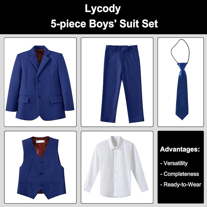 Boys Suit for Kids Teens Formal 5 Piece Tuxedo Suit Set - Image 2