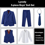 Boys Suit for Kids Teens Formal 5 Piece Tuxedo Suit Set - Image 2