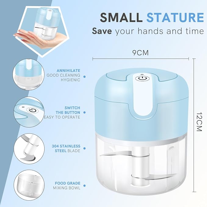 EASYSPEED Electric Garlic Chopper 1Cup, Mini USB Charging Wireless Food - Image 2