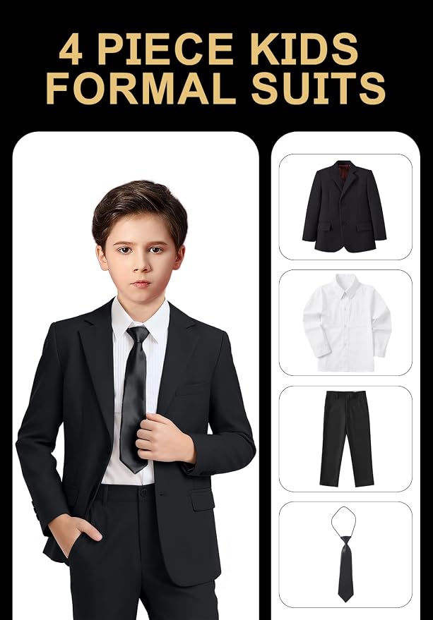 Boys Formal Suit Set 4 Pieces Kids Tuxedo Ring Bearer Outfit - Image 2