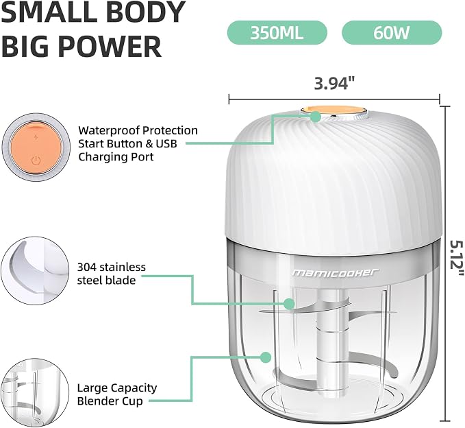 Electric Garlic Chopper, Portable Veggie Chopper, 350ML Garlic Grinder Masher - Image 3