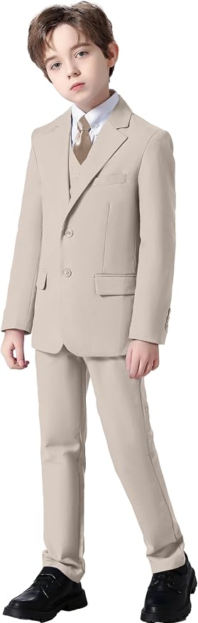 Boy's Suit Formal Slim Fit 5 Pieces Suit Set Blazer Vest Pants - Image 6