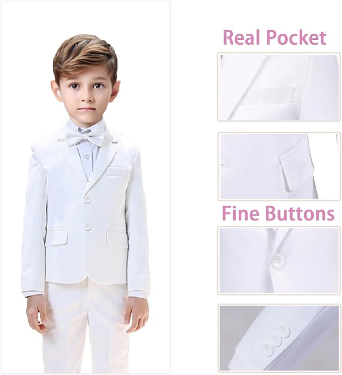 Boys Suits 5 Pieces Slim Fit Blazer Pants Black Blue Outfit Suit - Image 3