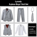 Boys Suit for Kids Teens Formal 5 Piece Tuxedo Suit Set - Image 2