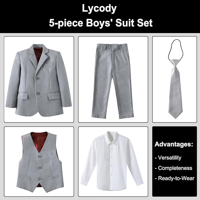Boys Suit for Kids Teens Formal 5 Piece Tuxedo Suit Set - Image 2