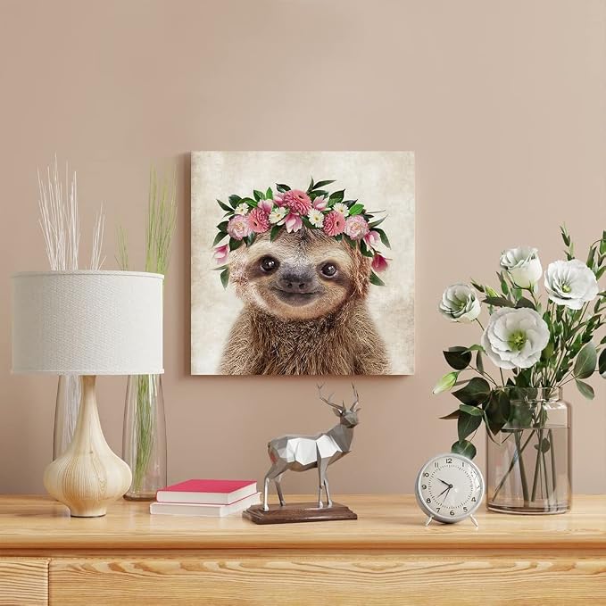 Oridomy Funny Sloth Wall Art Rustic Country Animal Canvas Print Sloth Wearing a - Image 6