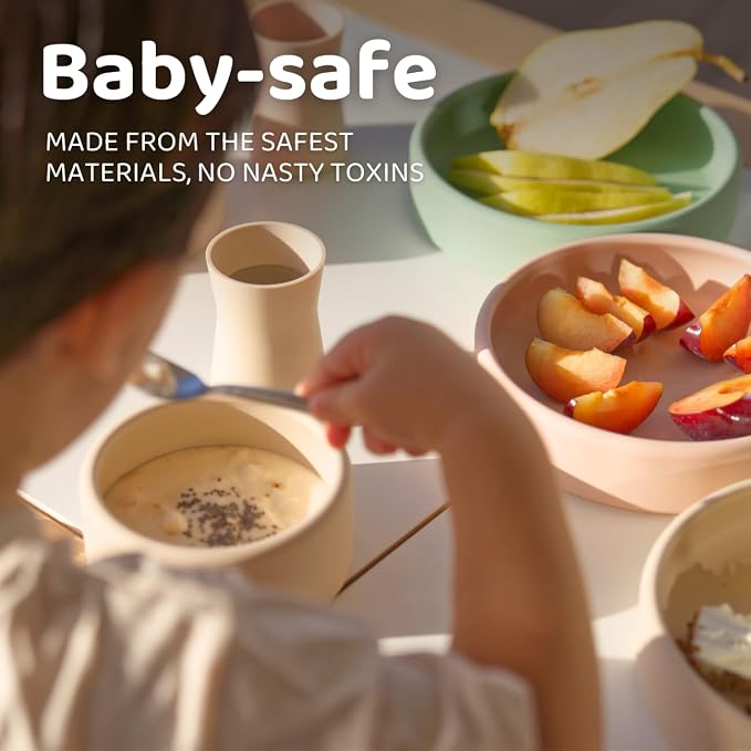 APLAINR Silicone Baby/Toddler Plate and Bowl Bundle, Oat Cream - Image 6