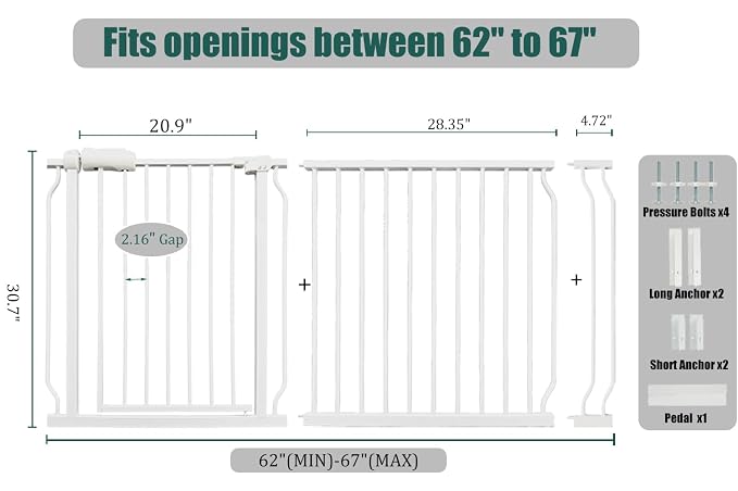 62-67 Inch Extra Wide Baby Gate, Walk Through Metal Safety Gate - Image 2