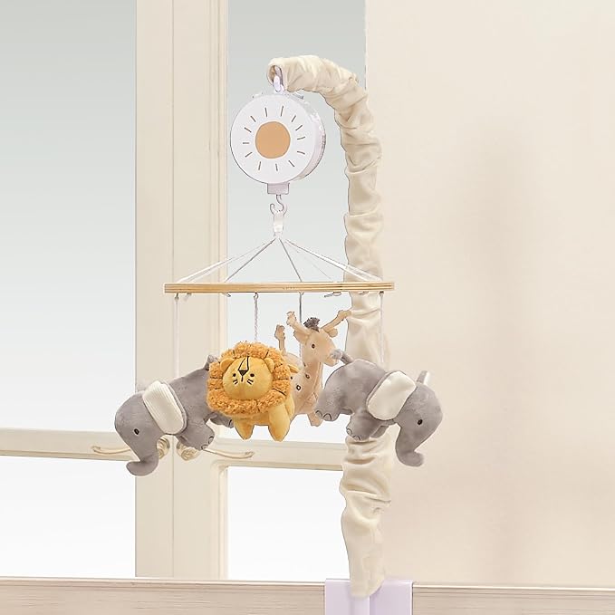 Lambs & Ivy Jungle Adventure Elephant/Lion Musical Baby Crib Mobile Soother Toy - Image 5