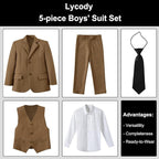 Boys Suit for Kids Teens Formal 5 Piece Tuxedo Suit Set - Image 2