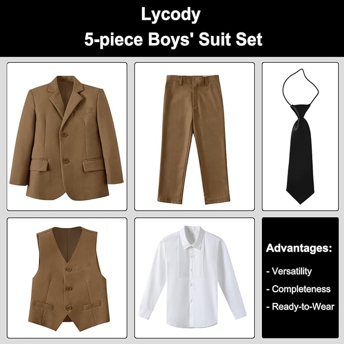 Boys Suit for Kids Teens Formal 5 Piece Tuxedo Suit Set - Image 2