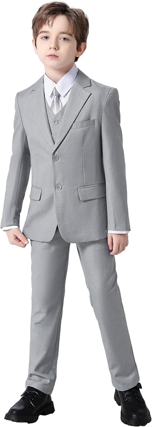 Boy's Suit Formal Slim Fit 5 Pieces Suit Set Blazer Vest Pants - Image 6