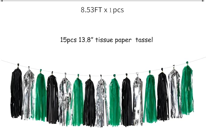 Black Green Silver Tassel Garland - Image 3