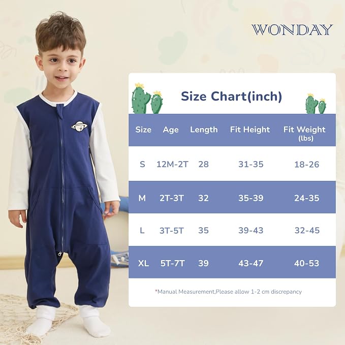 WONDAY Toddler Sleep Sack with Feet, 0.5 Tog Sleeping Sacks - Image 4