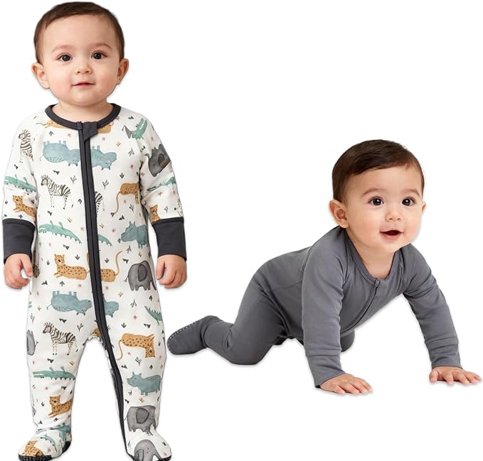 Baby Footed Pajamas with Mittens Rayon from Bamboo 2pcs Newborn Infant 2-way - Image 3