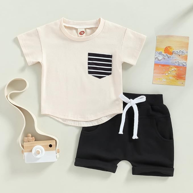 Rtnnsbbfcm Newborn Baby Boy Summer Clothes Short Sleeve Color Block Front - Image 2