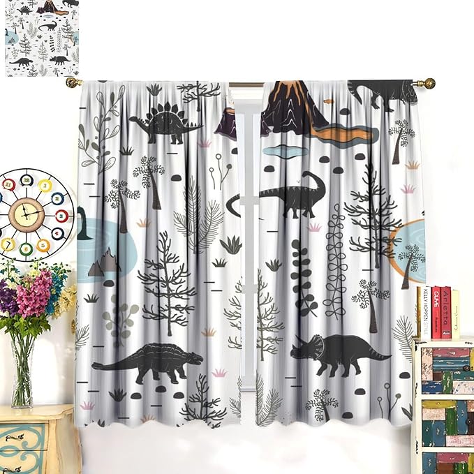 Funny Dinosaur Curtains Cute Dino Cartoon Animals Abstract Aesthetics Art Print - Image 4
