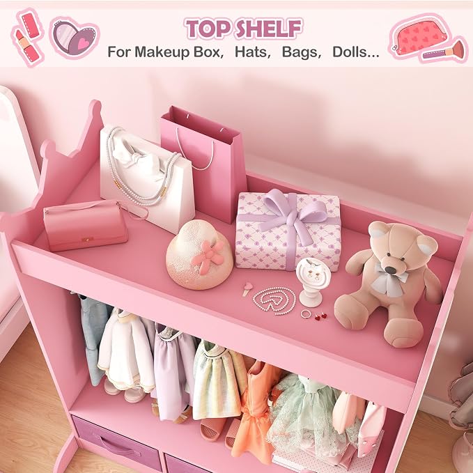 Kids Dress Up Storage with Mirror and Drawers, Kid Armoire Dresser, Pretend - Image 4