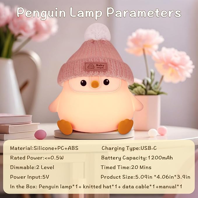 Penguin Silicone Night Light, Cute Pink Penguin Lamp - Image 7