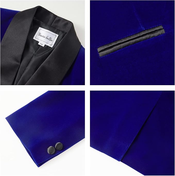 Boys Tuxedo Suit 3 Pieces Kids Formal Slim Fit Velvet Suits Set - Image 6