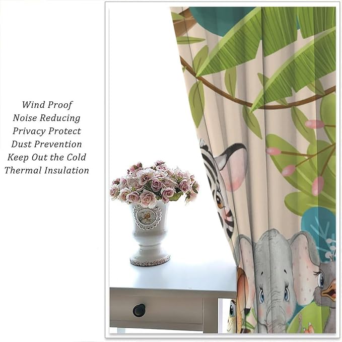 Animals Curtains Colorful Forest Cartoon Cute Zebra Tiger Elephant - Image 5