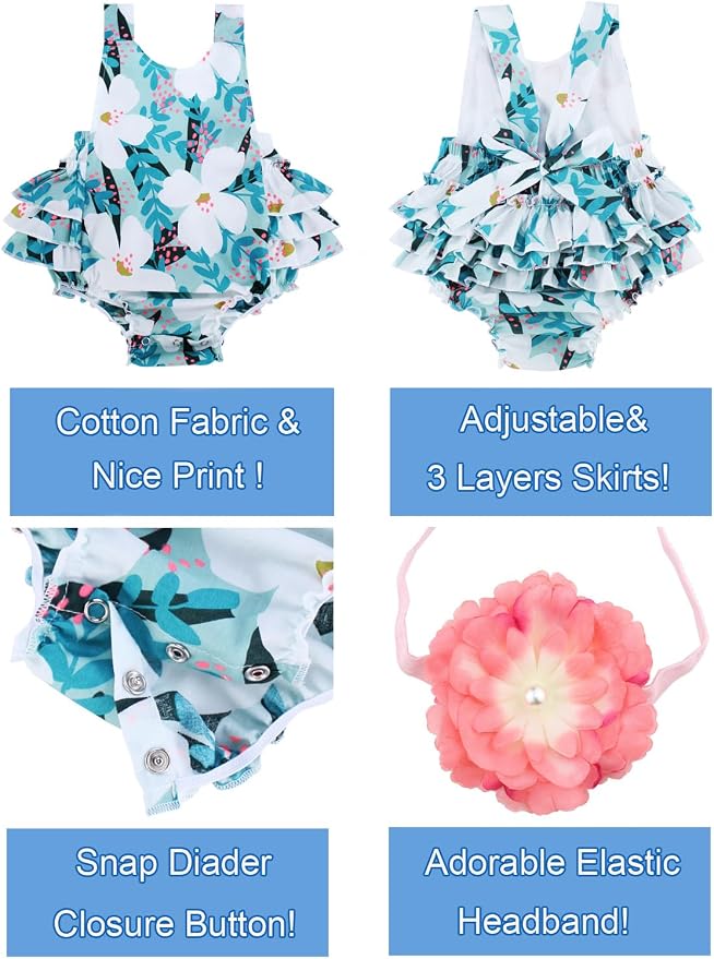 Baby Girl's Floral Print Ruffles Romper Summer Clothes - Image 2