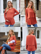Ecavus Women's 3Pack Maternity Nursing Shirts Long Sleeve Double Layer - Image 5