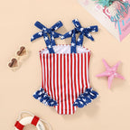 Happy Town Toddler Swimsuit Girl Solid Color Stripe One-Piece Baby Bathing Suits - Image 2